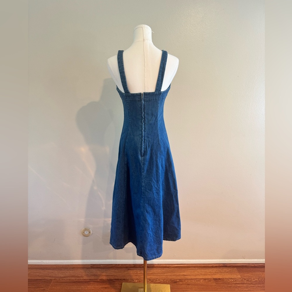 Creatures of Comfort Blue Denim Midi Dress with Sweetheart Bodice - Picture 3 of 5